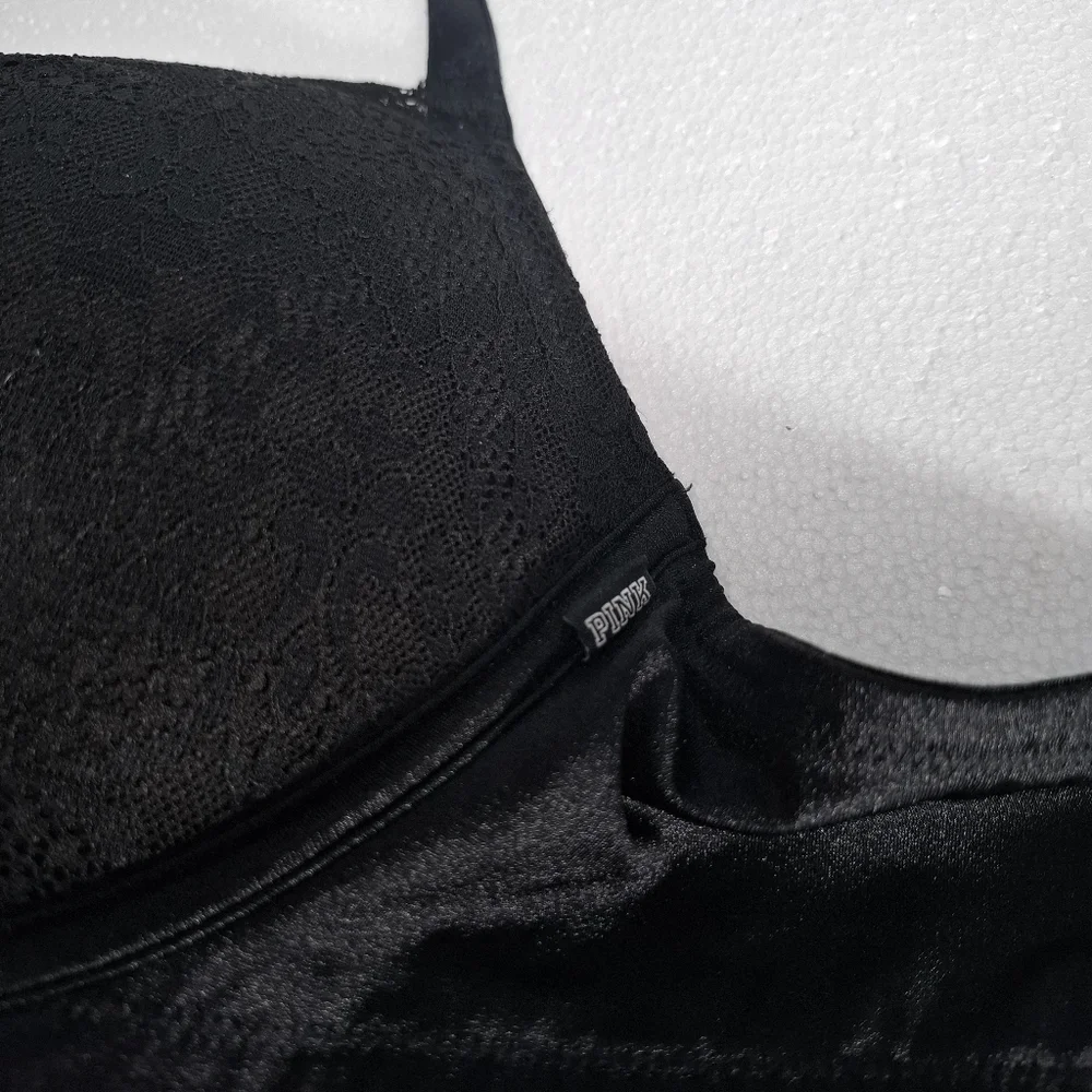 Victoria's Secret PINK Black Lace Racerback Push-Up Bra 36DD Front Clouse